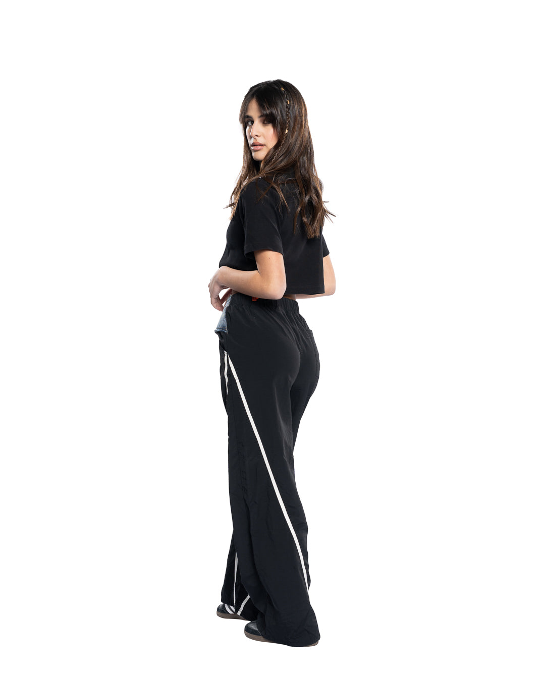 Pantalone stiloso con inserto in denim